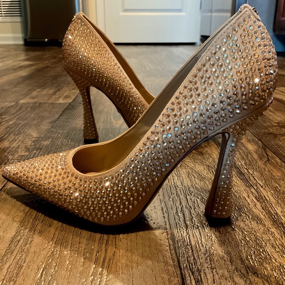 Like New, Sam Edelman ANTONIA GLITZ PUMP,  Sesame Color, Size 8 - Picture 1 of 8